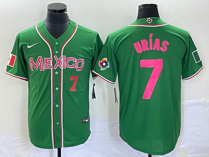 Men 2023 World Cub Mexico #7 Urias Green pink Nike MLB Jersey1->more jerseys->MLB Jersey